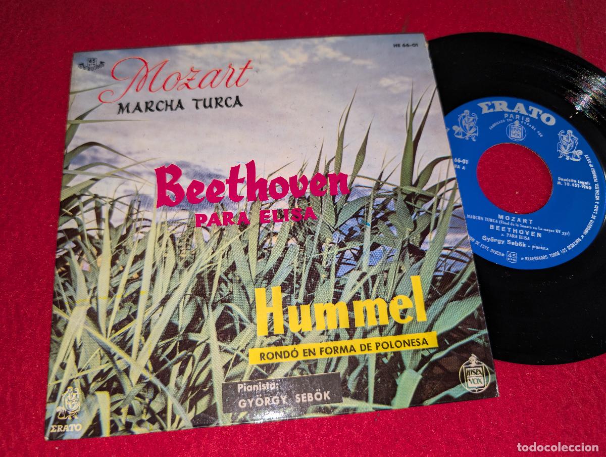 Discos de vinilo: GYORGY SEBOK piano MOZART marcha turca+BEETHOVEN para Elisa+HUMMEL EP 7'' 1960 SPAIN Hispavox