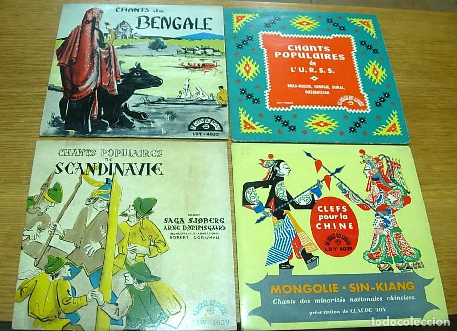 Discos de vinil: Lote 4 EPs 7&rdquo; LE CHANT DU MONDE Escandinavia Mongolia URSS Bengale FOLK Ediciones Francesas est.50s
