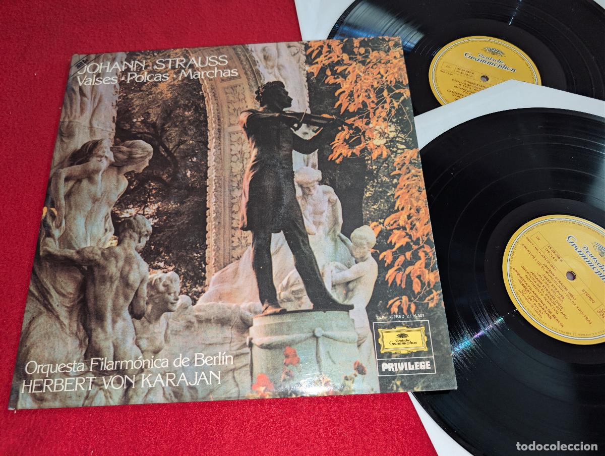Discos de vinilo: ORQ. BERLIN dir Karajan JOHANN STRAUSS Valses+Polcas+Marchas 2LP 1984 Deutsche SPAIN gatefold