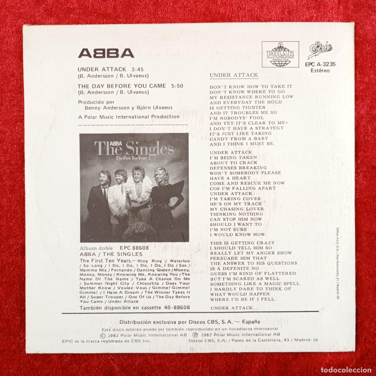 Discos de vinilo: ABBA - UNDER ATTACK - EPC A-3235 - SINGLE - DISCO VINILO / 3855 - Foto 2