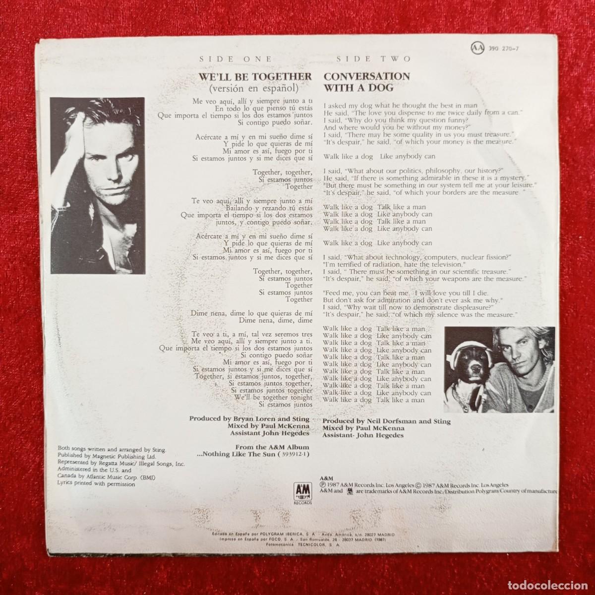 Discos de vinilo: STING - WE WILL BE TOGETHER - VERSION EN ESPA&Ntilde;OL - 390 270-7 - SINGLE - DISCO VINILO / 3860 - Foto 2