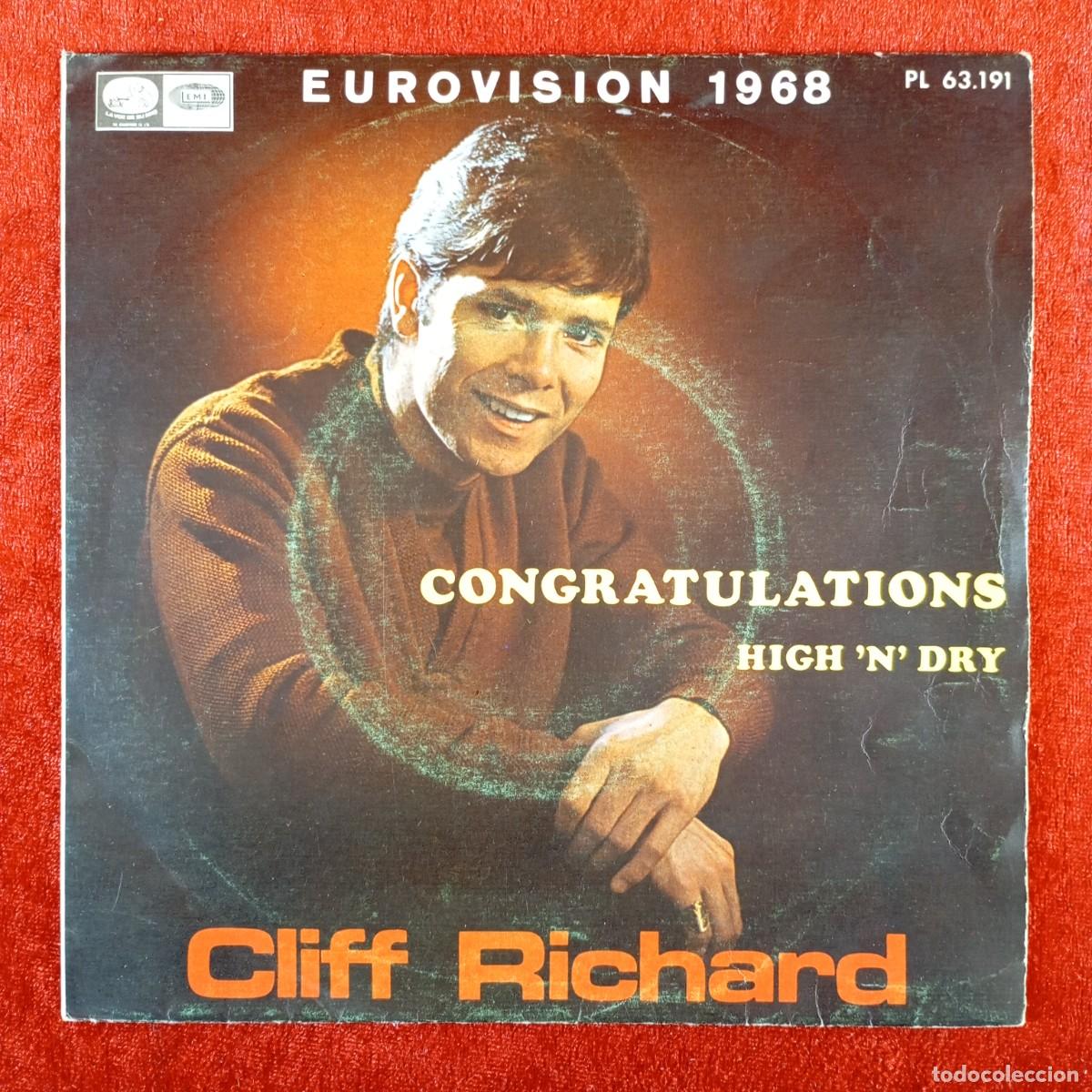 Discos de vinilo: CLIFF RICHARD - CONGRATULATIONS - HIGH N DRY - EUROVISION 1968 - SINGLE - DISCO VINILO / 3946