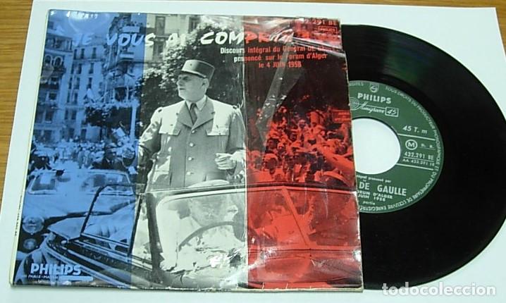 Vinyl-Schallplatten: GENERAL DE GAULLE 7&rdquo; EP 45rpm Discours Discurso Forum d'Alger 1958 Sello PHILIPS Muy Raro!!