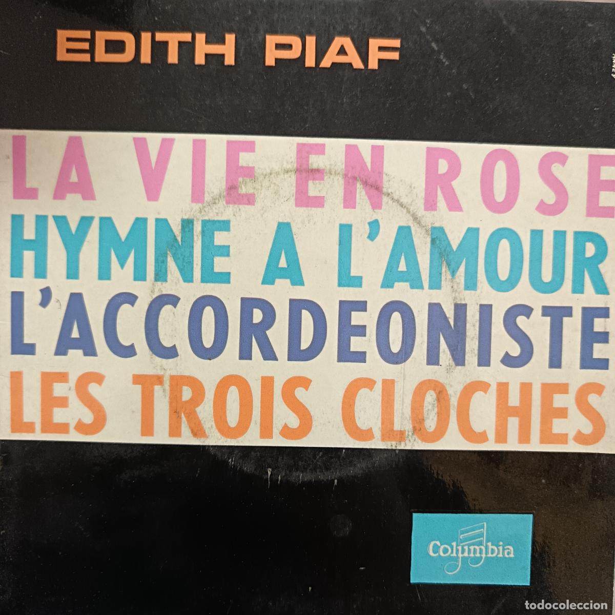 Discos de vinil: EDITH PIAF, EP LA VIE EN ROSE/ Hymne a l'amour/ Les Trois Cloches/ L'accord&eacute;oniste