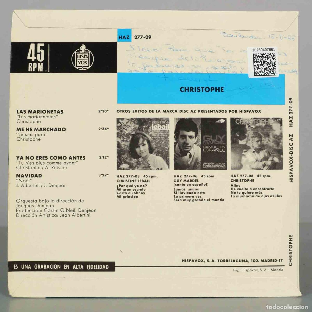 Discos de vinilo: EP. Christophe - Las Marionetas - Jacques Denjean - Foto 2