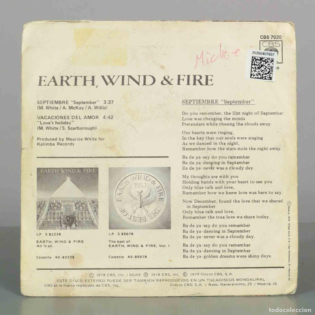 Discos de vinilo: SINGLE. Septiembre - Earth, Wind and Fire - Foto 2