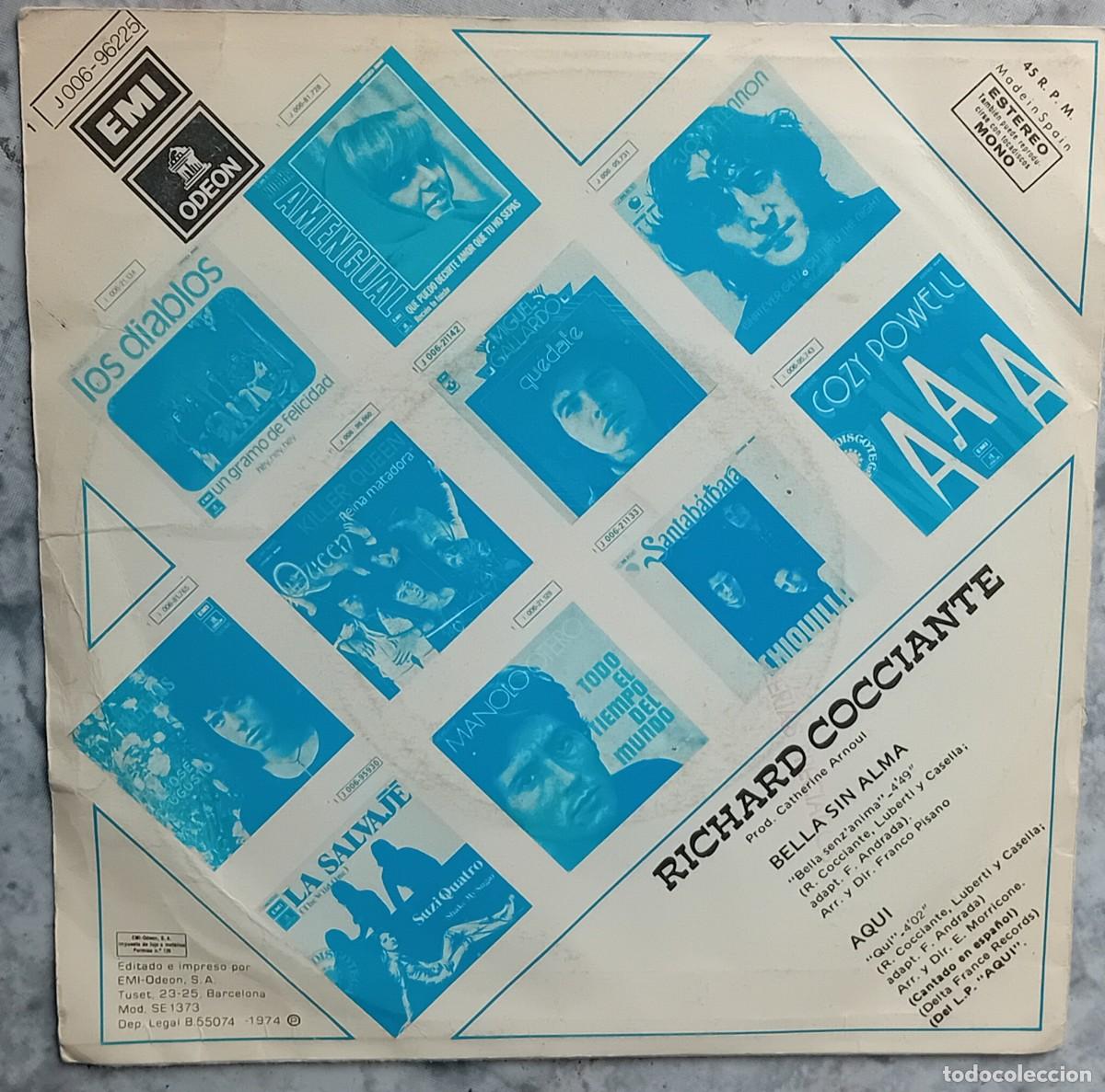 Discos de vinilo: SINGLE. RICHARD COCCIANTE. BELLA SIN ALMA - Foto 2