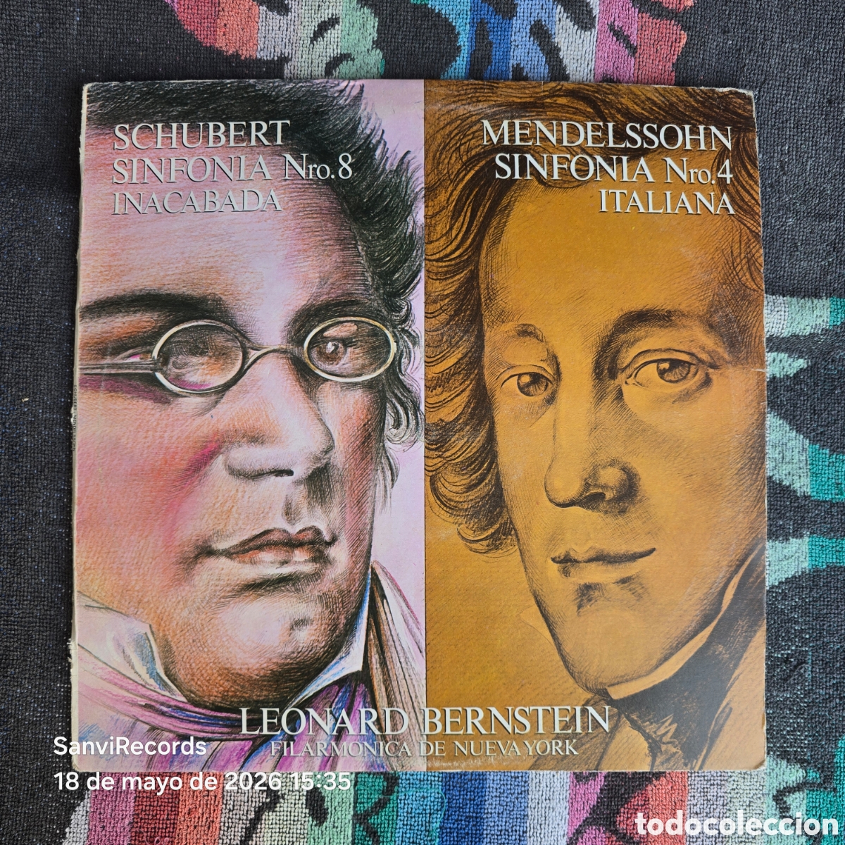 Discos de vinilo: [LP] SCHUBERT, MENDELSSOHN, LEONARD BERNSTEIN: SINFON&Iacute;A 8 - SINFON&Iacute;A 4 (CBS) (1981)