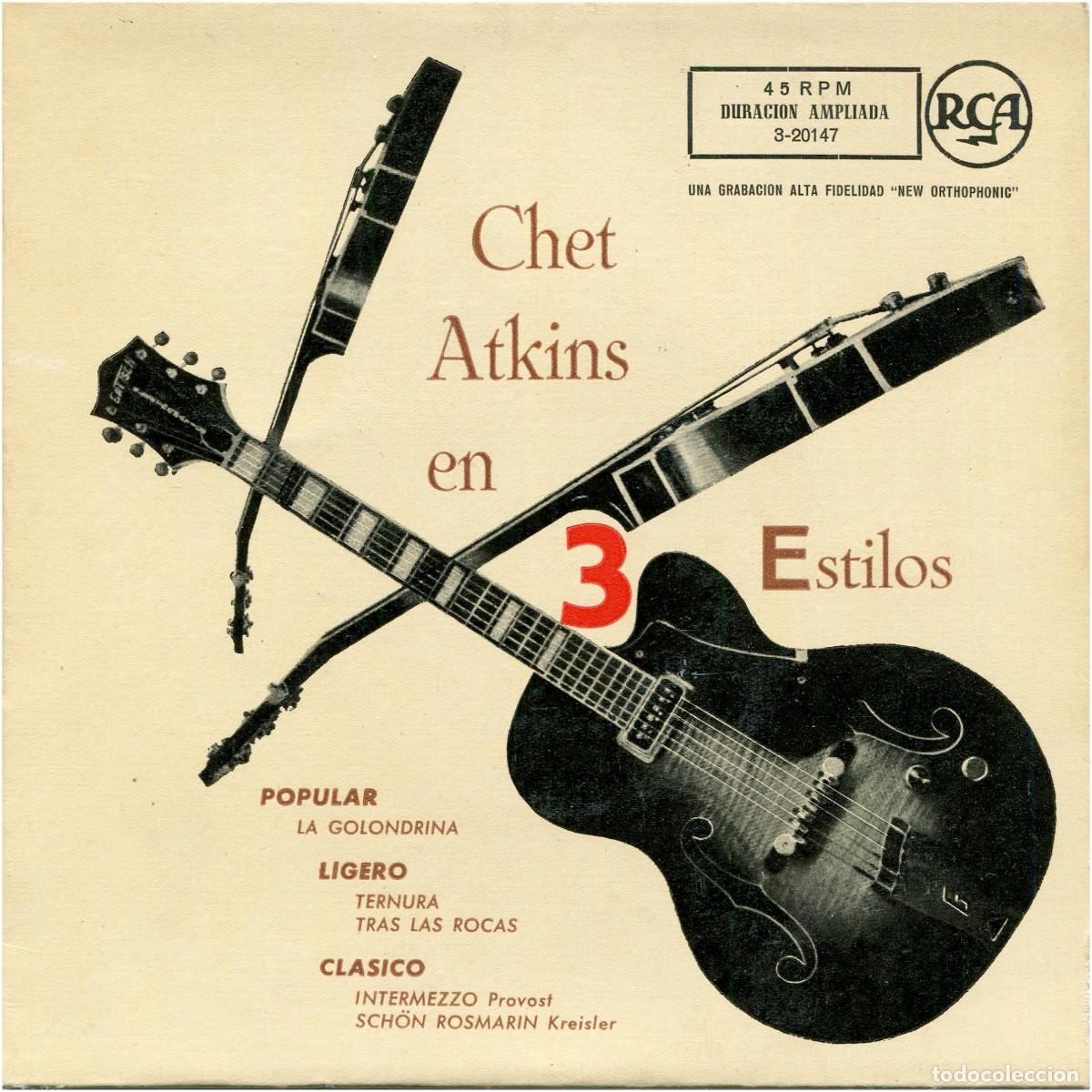 Discos de vinilo: Chet Atkins y su guitarra - En 3 Estilos - EP Spain 1956 - RCA 3-20147 - EX/EX