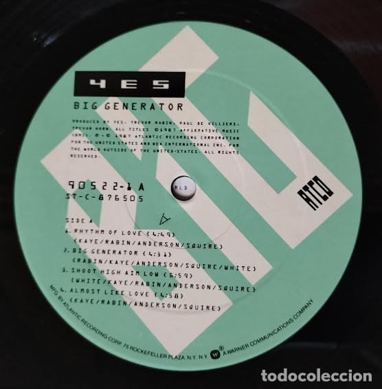 Discos de vinilo: Yes - Big Generator - LP ATCO ref. A1-90522. Ed. US 1987. - Foto 4