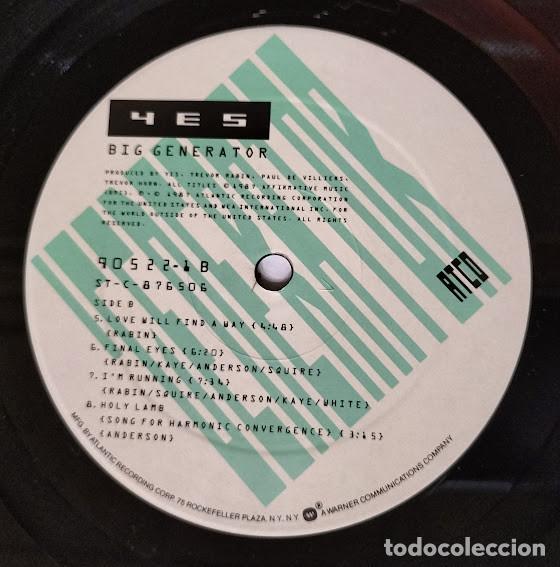 Discos de vinilo: Yes - Big Generator - LP ATCO ref. A1-90522. Ed. US 1987. - Foto 5