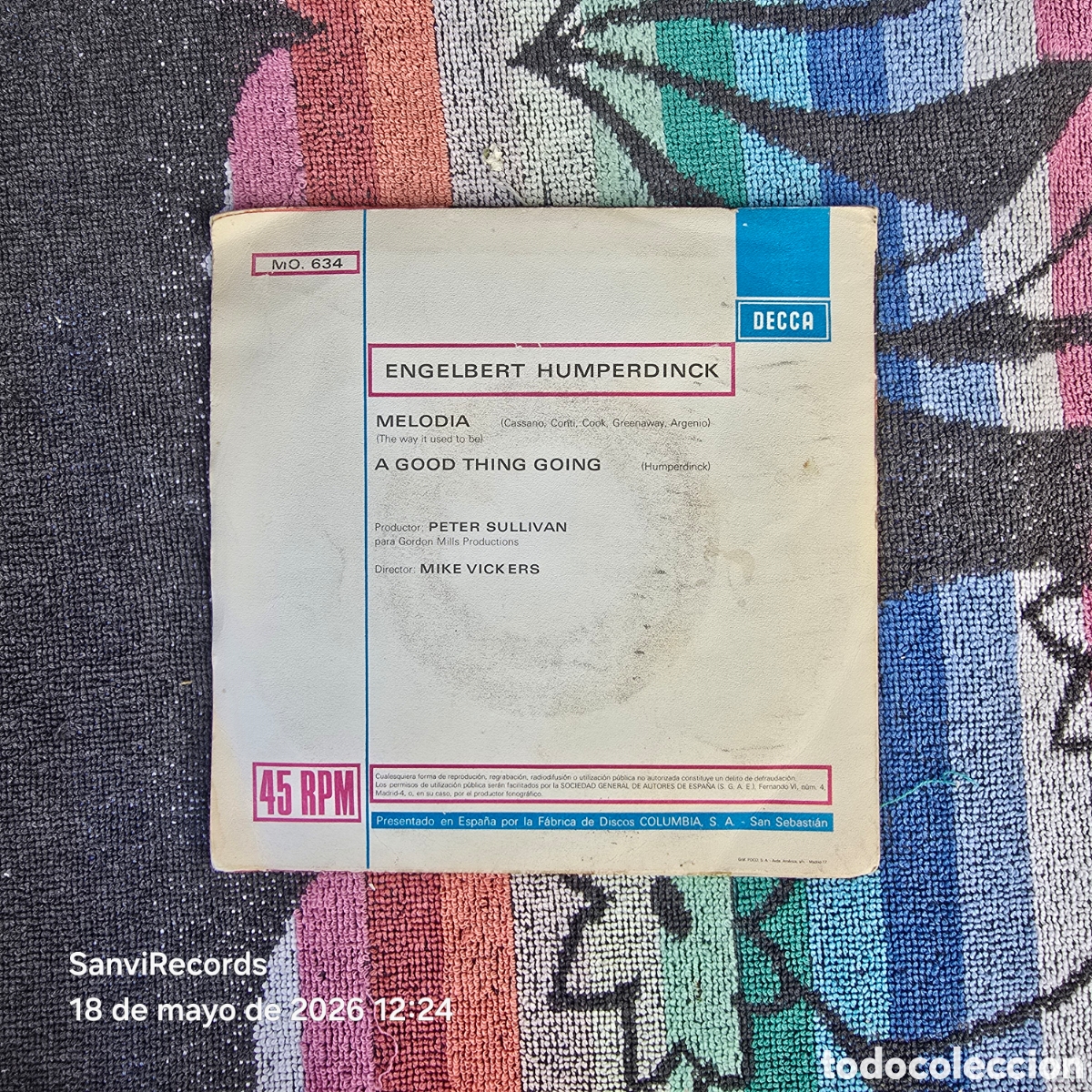 Discos de vinilo: [SINGLE] ENGELBERT HUMPERDINCK: MELODIA - A GOOD THING GOING (DECCA) (1969) - Foto 4