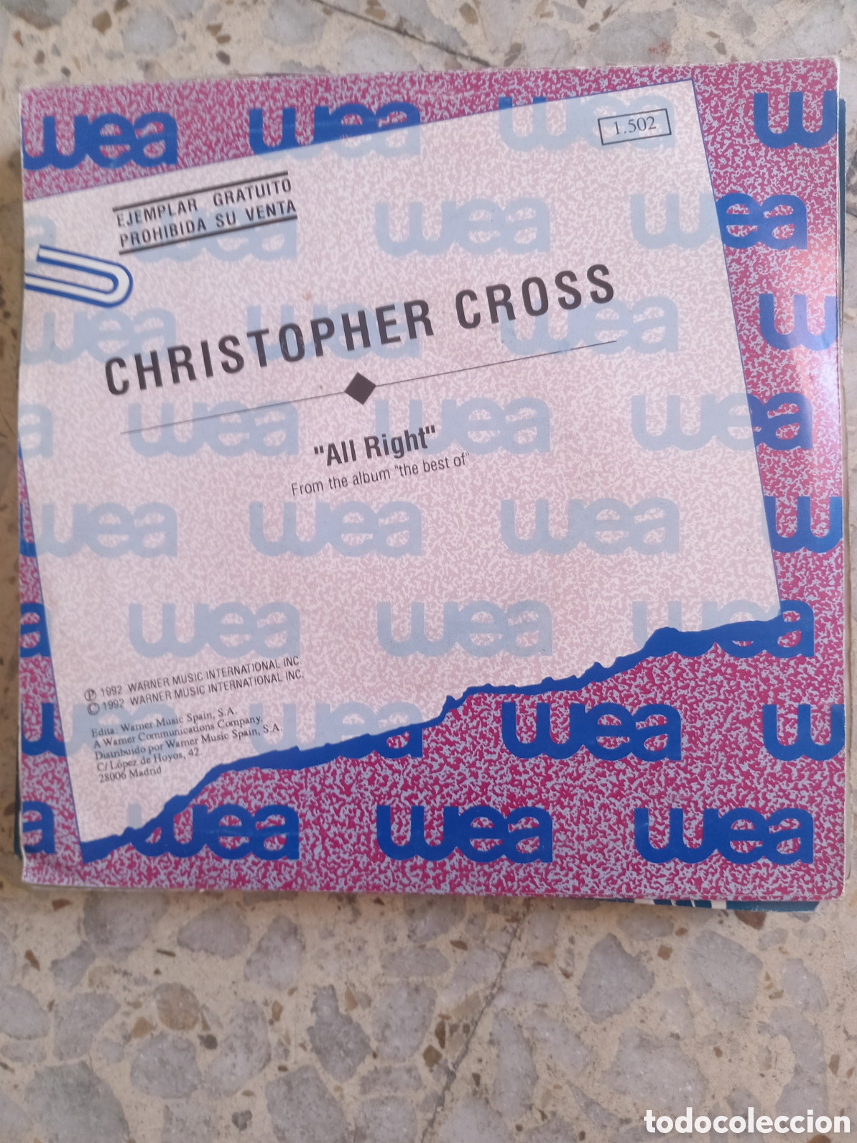 Discos de vinilo: SGL CHRISTOPHER CROSS ALL RIGHT 1992 PROMO - Foto 2