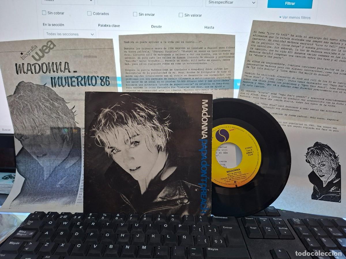 Discos de vinilo: MADONNA - PAPA DON'T PREACH - SINGLE DE VINILO PROMOCIONAL ESPA&Ntilde;OL COMPLETO - C- 63