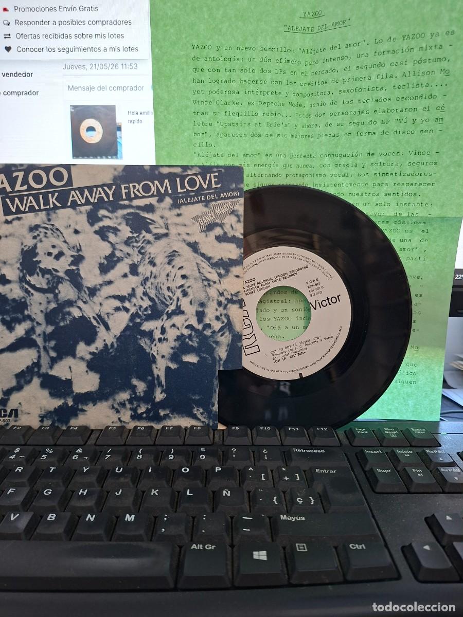 Discos de vinilo: YAZOO - WALK AWAY FROM LOVE - SINGLE DE VINILO PROMOCIONAL ESPA&Ntilde;OL COMPLETO - C- 63