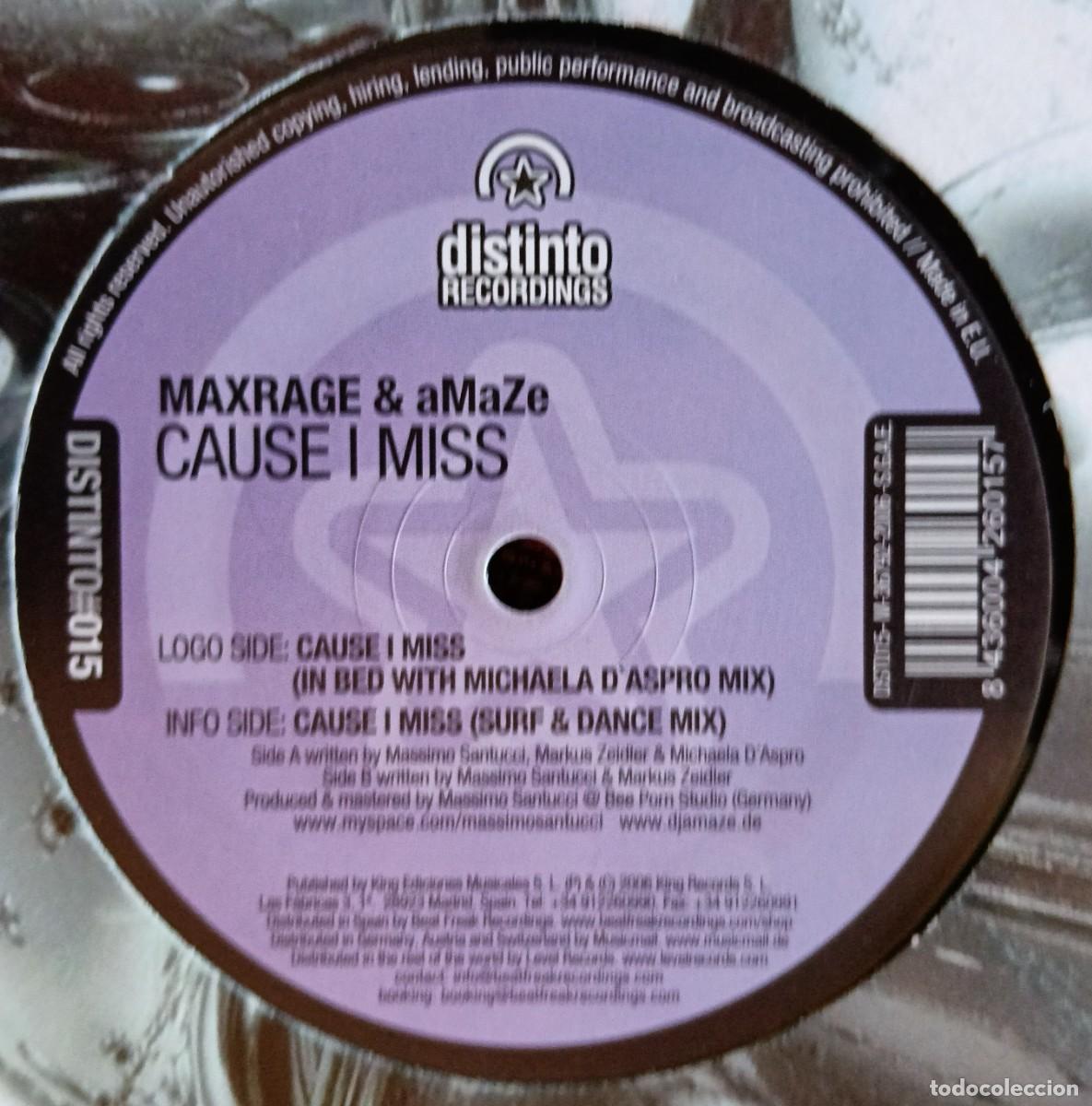 Discos de vinilo: MAXRAGE & AMAZE ** Cause I Miss ** MAXI SINGLE VINILO 2006 - Foto 2