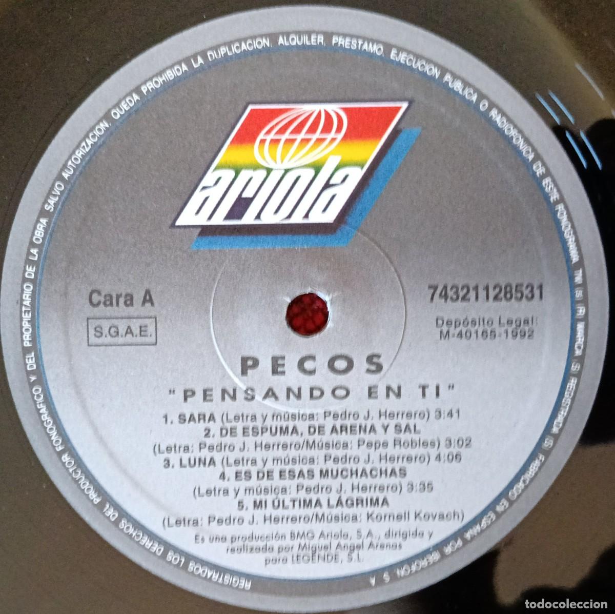 Discos de vinilo: PECOS ** Pensando En Ti ** VINILO LP 1993 - Foto 3