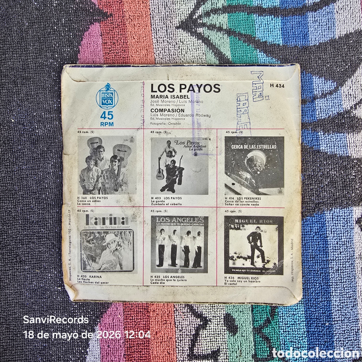 Discos de vinilo: [SINGLE] LOS PAYOS: MARIA ISABEL - COMPASI&Oacute;N (HISPAVOX) (1969) - Foto 4