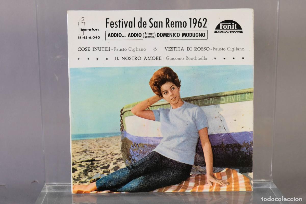 Discos de vinilo: DISCO VINILO EP - FESTIVAL DE SAN REMO 1962 ADDIO...ADDIO, COSE INUTILI, VESTITA DI ROSSO...
