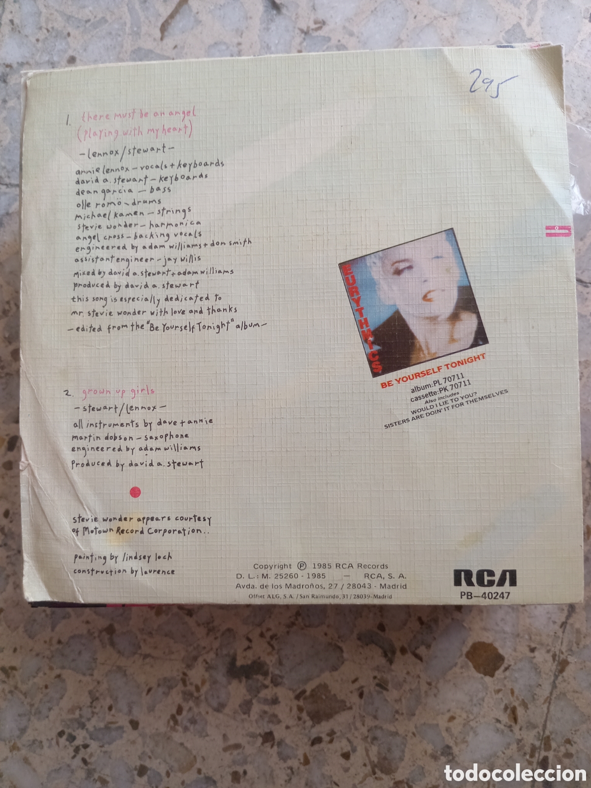 Discos de vinilo: SHL EURYTHMICS THERE MUST BE AN ANGEL 1985 - Foto 2