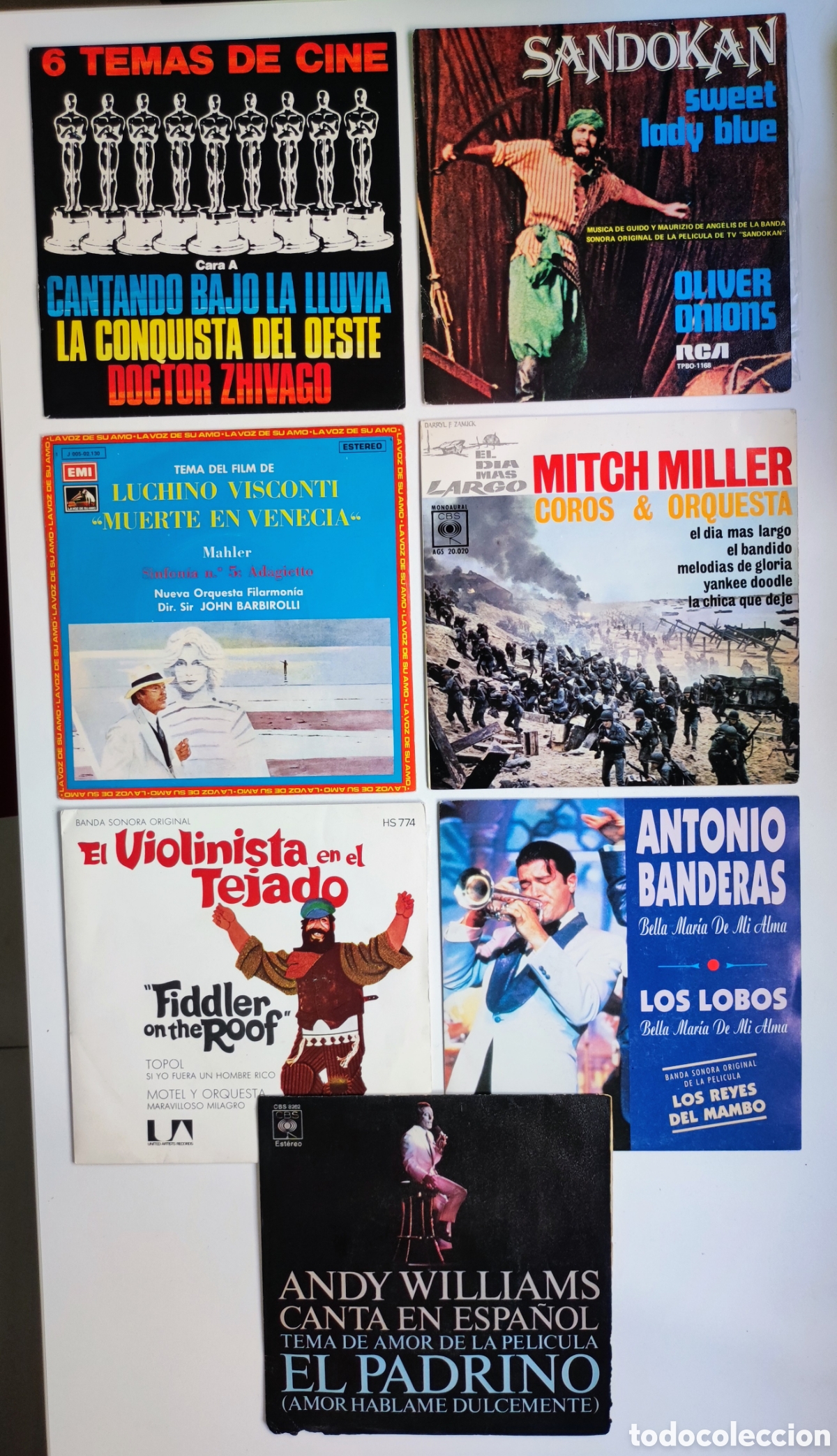 Discos de vinilo: 7 VINILOS BANDAS SONORAS - MUERTE EN VENECIA + EL D&Iacute;A M&Aacute;S LARGO, EL PADRINO, ETC - IMPECABLE ESTSDO