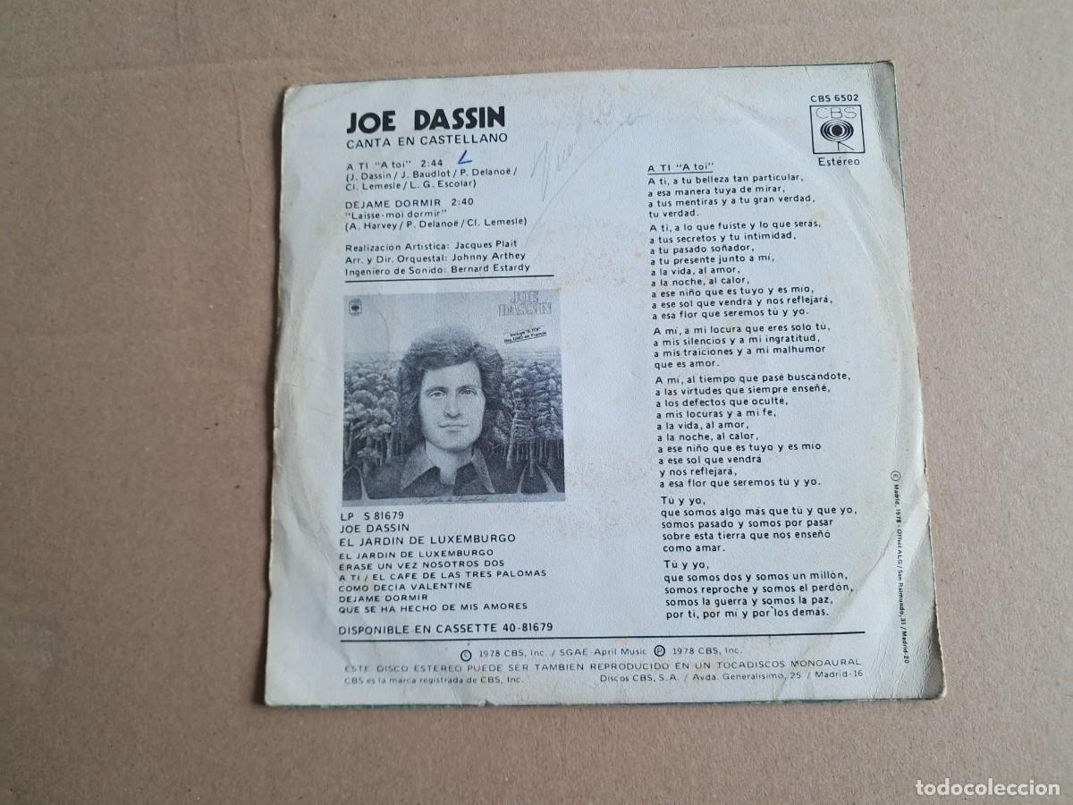 Discos de vinilo: JOE DASSIN - A TI SINGLE 1978 EDICION ESPA&Ntilde;OLA - Foto 3