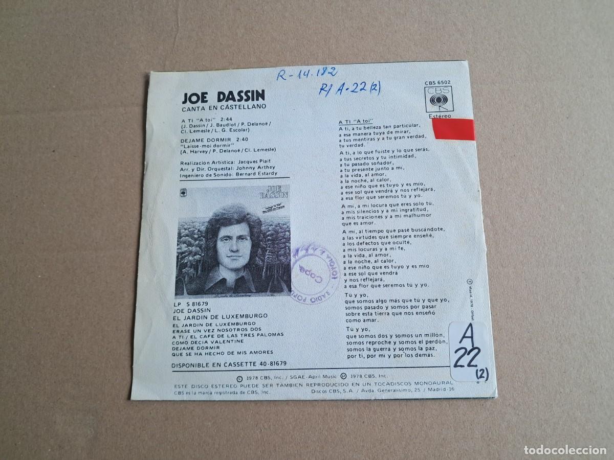Discos de vinilo: JOE DASSIN - A TI SINGLE 1978 EDICION ESPA&Ntilde;OLA - Foto 3