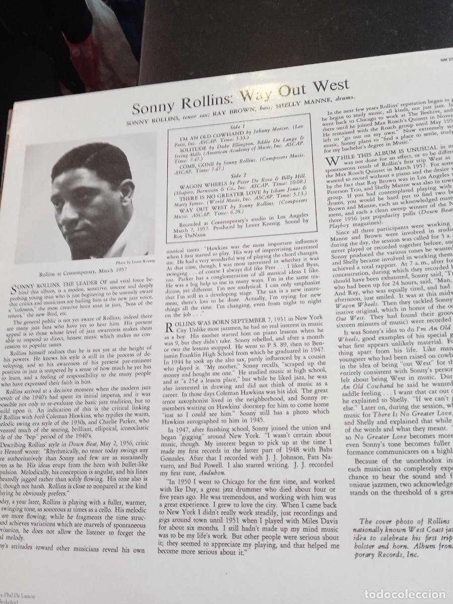 Discos de vinilo: SONNY ROLLINS- WAY OUT WEST. LP - Foto 2