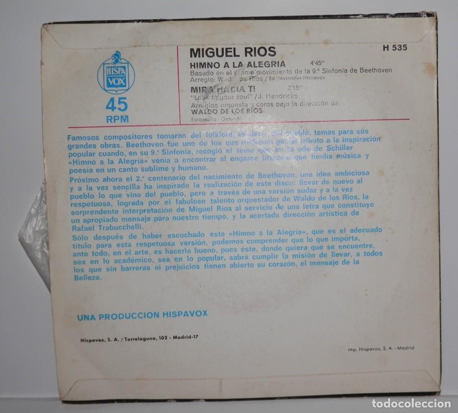 Discos de vinilo: DISCO SINGLE DE VINILO DE MIGUEL RIOS - Foto 2