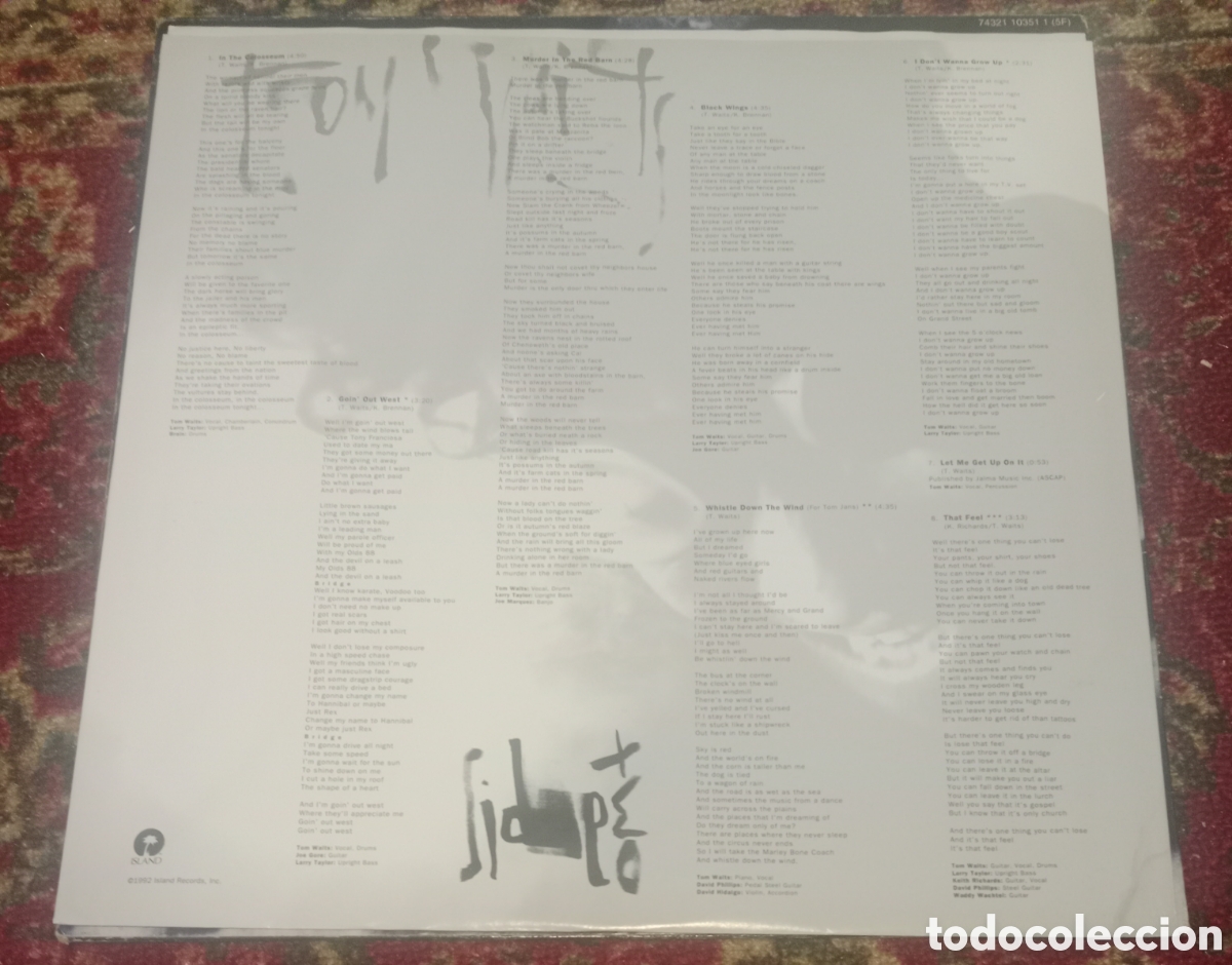 Discos de vinilo: Tom Waits - Bone Machine LP 1992 Espa&ntilde;a - Foto 3