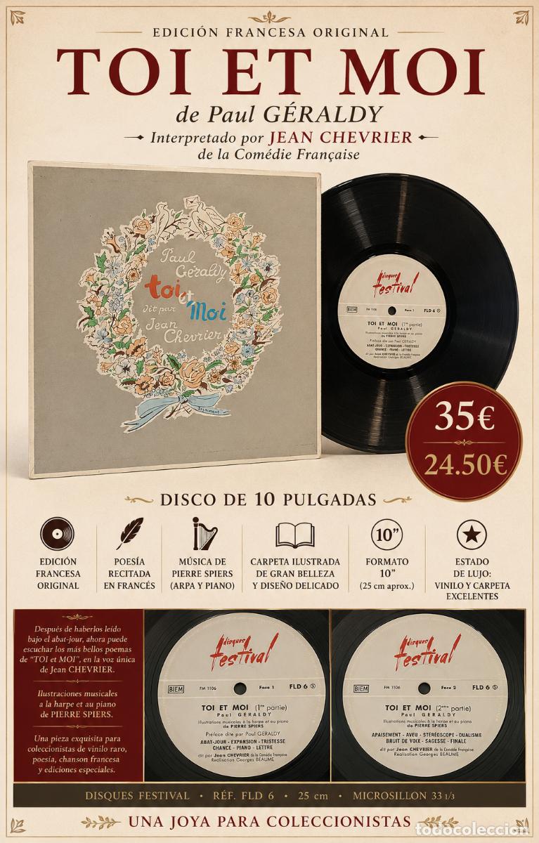 Discos de vinilo: 10 PULGADAS !! PAUL G&Eacute;RALDY | TOI ET MOI | JEAN CHEVRIER | FRANCIA | DISQUES FESTIVAL