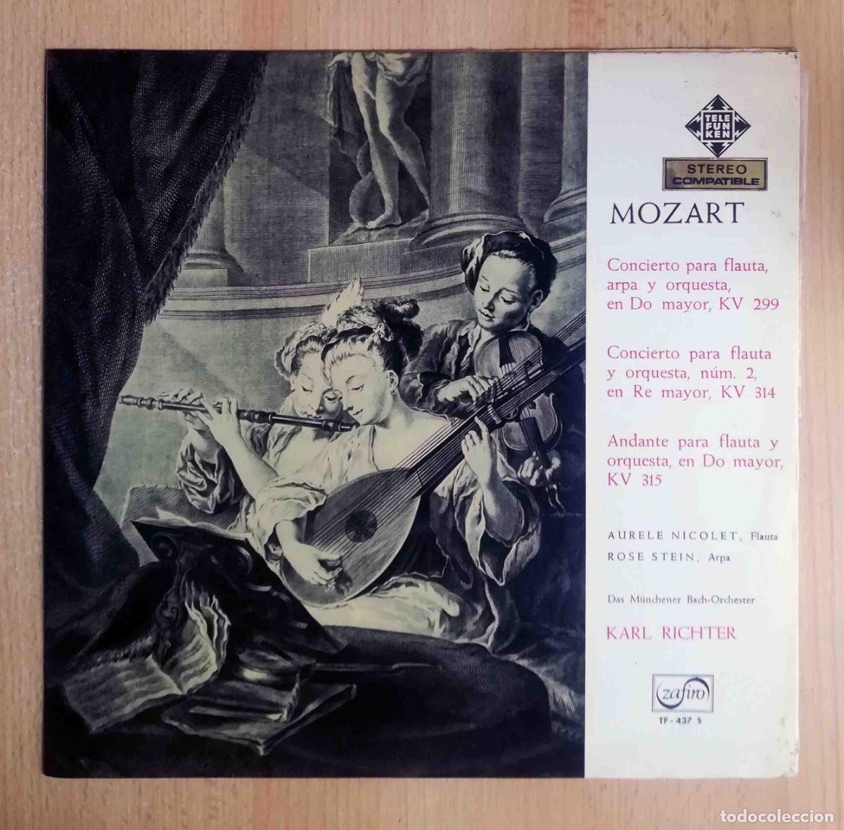 Discos de vinilo: Telefunken. Mozart. Concierto para flauta, arpa y orquesta. KV 299, KV 314, KV 315. Karl Richter.
