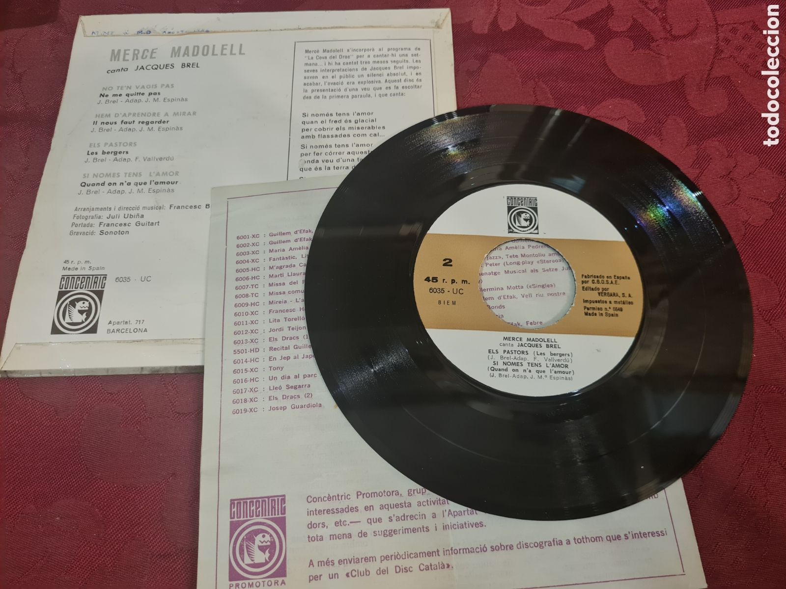 Discos de vinilo: Singels merc&egrave;madonell canta jaques brel - Foto 2
