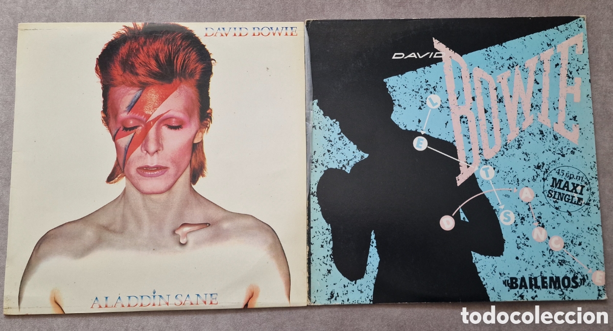Discos de vinilo: David Bowie: Lp Alladin sane (1976) + Maxi single Let,s Dance (1883