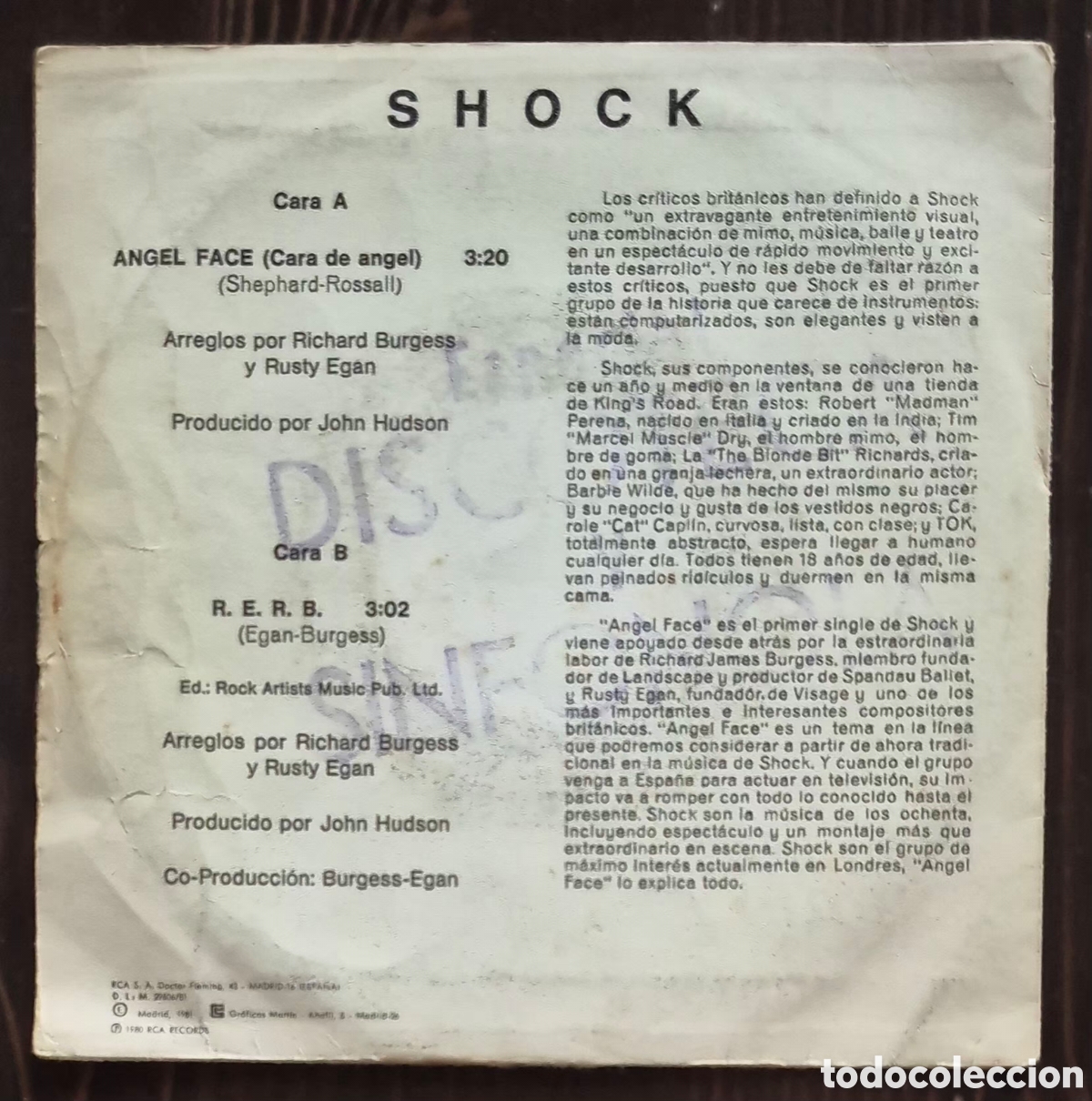 Discos de vinilo: SINGLE - SHOCK - ANGEL FACE - 1980 ESPA&Ntilde;A - Foto 2