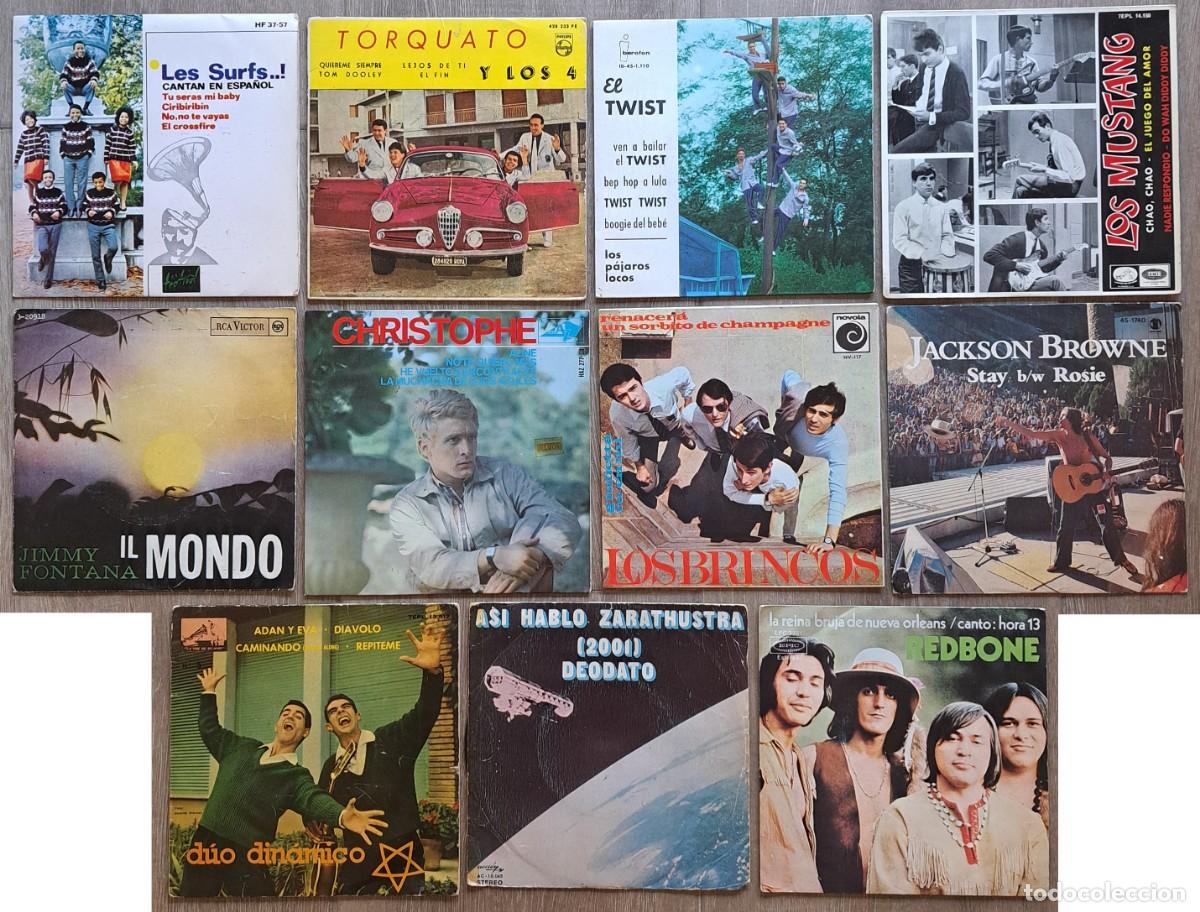 Discos de vinilo: Lote 11 singles varios artistas y g&eacute;neros: Mustang, Surfs, Brincos, P&aacute;jaros Locos, Redbone, y m&aacute;s...