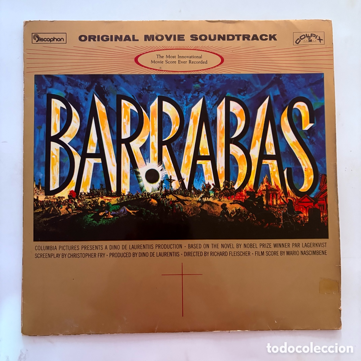 Discos de vinilo: lp banda sonora pelicula Mario Nascimbene &lrm;&ndash; Barrab&aacute;s edicion espa&ntilde;ola de 1962