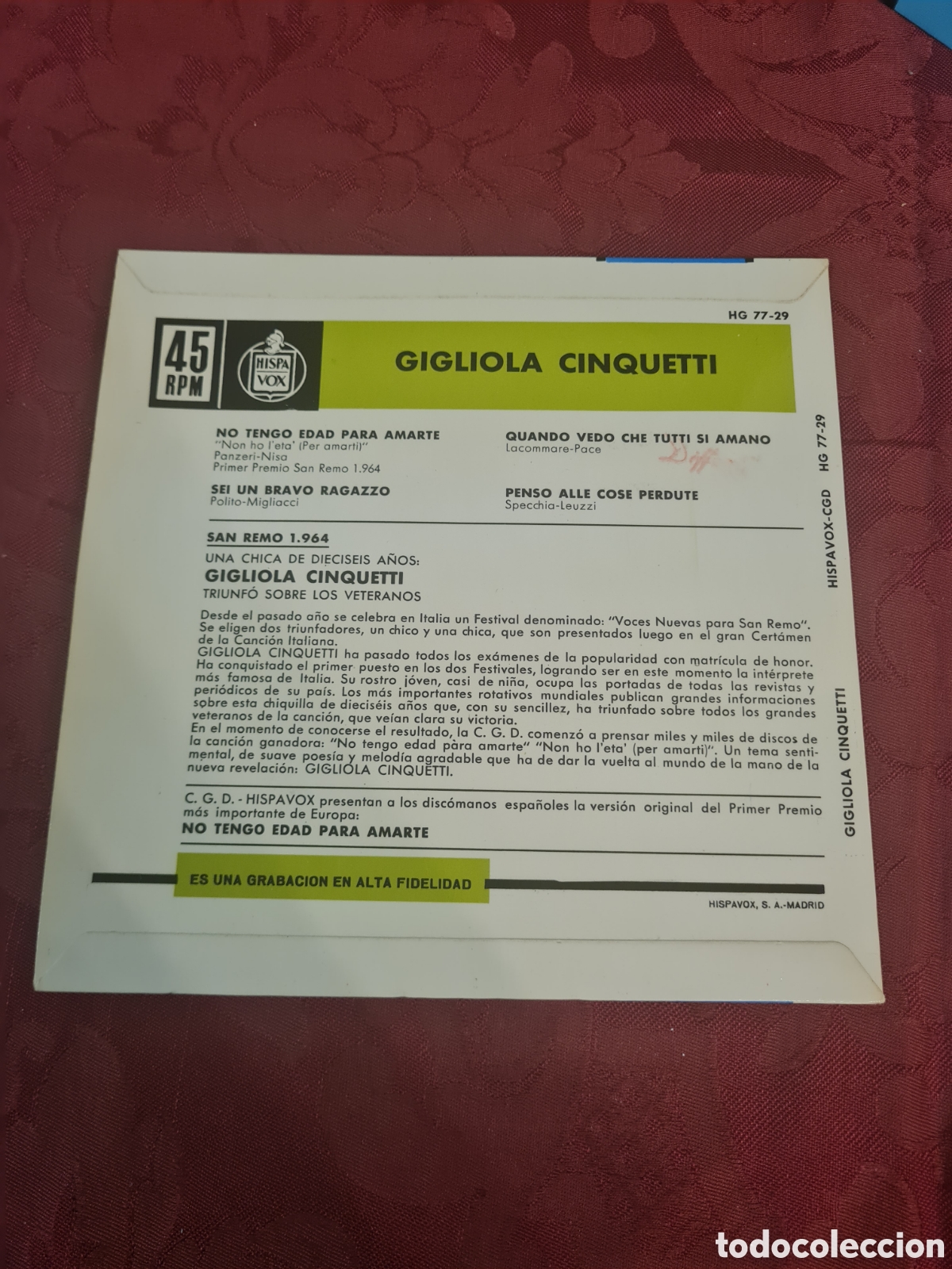 Discos de vinilo: Singels GIGLIOLA CINQUETTI - Foto 2