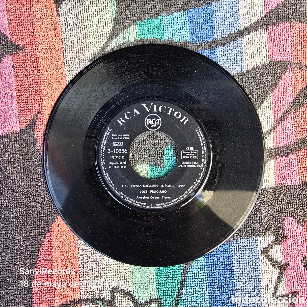 Discos de vinilo: [SINGLE] JOS&Eacute; FELICIANO: CALIFORNIA DREAMIN' - ENCIENDE MI PASI&Oacute;N (RCA VICTOR) (1968)