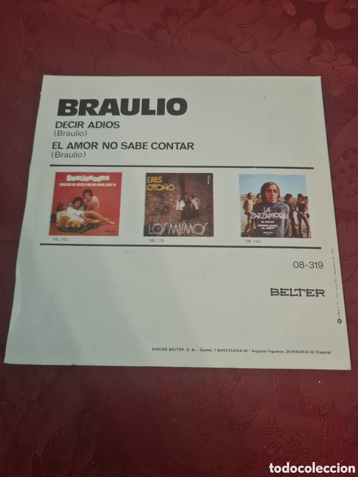 Discos de vinilo: Singels BRAULIO (BELTER - Foto 2