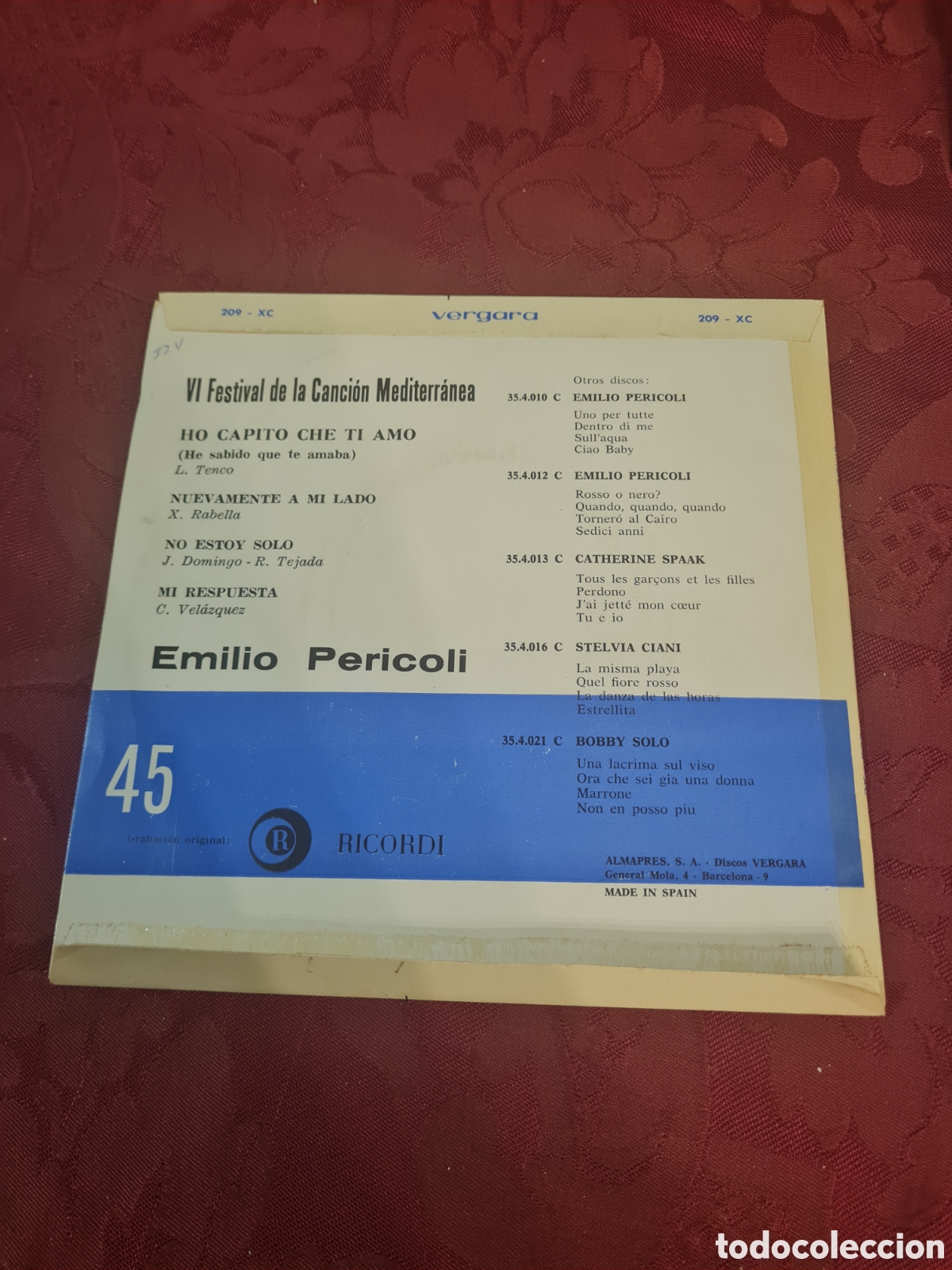 Discos de vinilo: Singels EMILIO PERICOLI - Foto 2