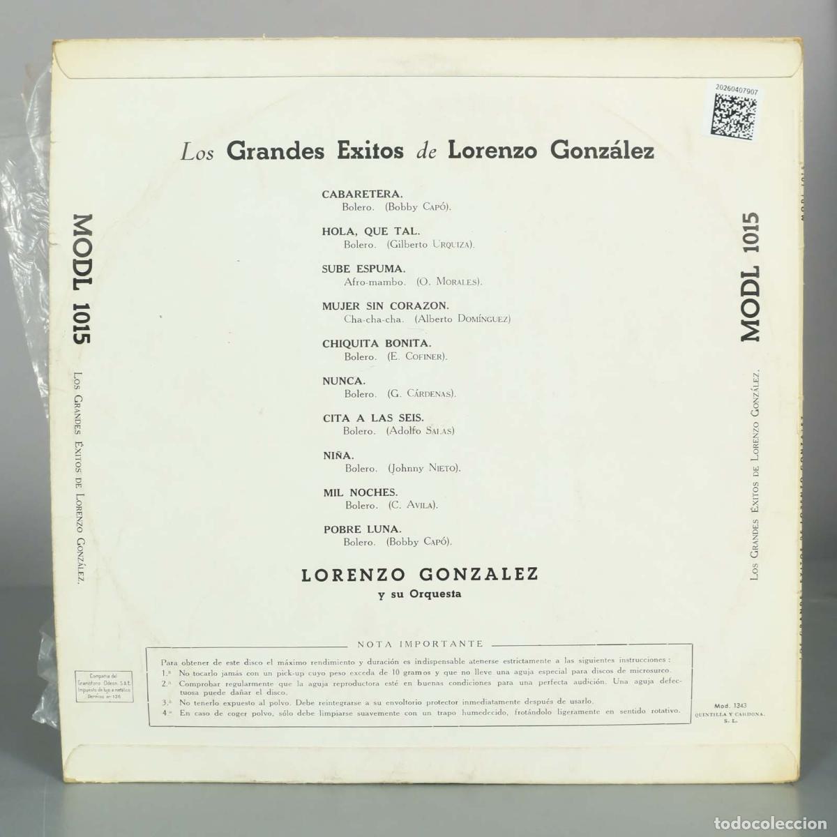 Discos de vinilo: LP. Los Grandes &Eacute;xitos - Lorenzo Gonz&aacute;lez - Odeon - Foto 2