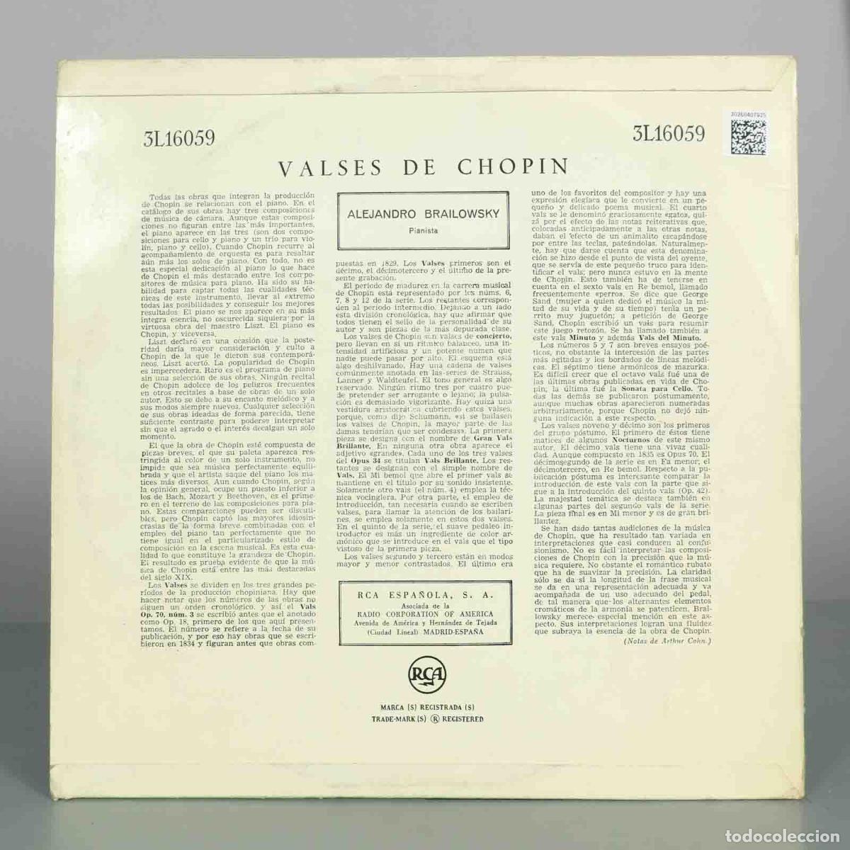 Discos de vinilo: LP. Chopin: Valses - Alexander Brailowsky - Foto 2