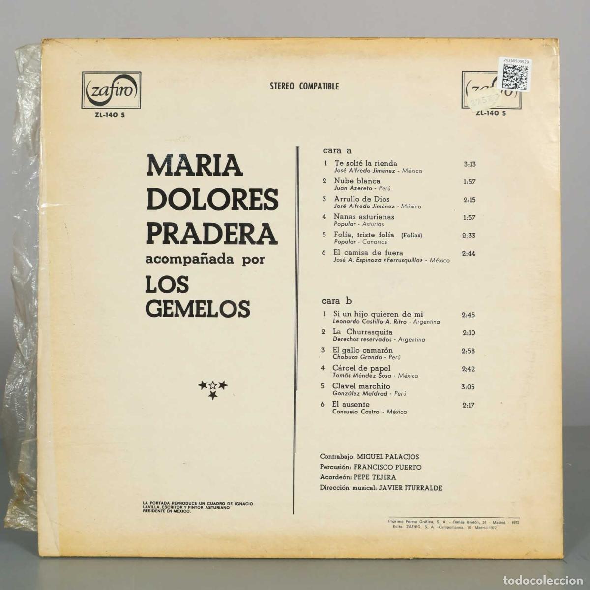 Discos de vinilo: LP. Te solt&eacute; la rienda - Mar&iacute;a Dolores Pradera - Foto 2