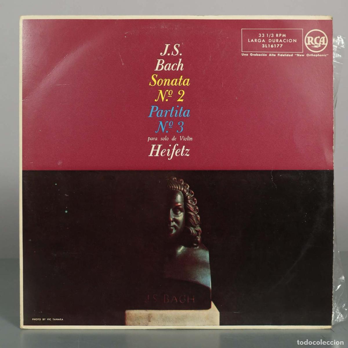 Discos de vinilo: LP. Sonata No. 2 / Partita No. 3 para viol&iacute;n solo - Johann Sebastian Bach - Jascha Heifetz