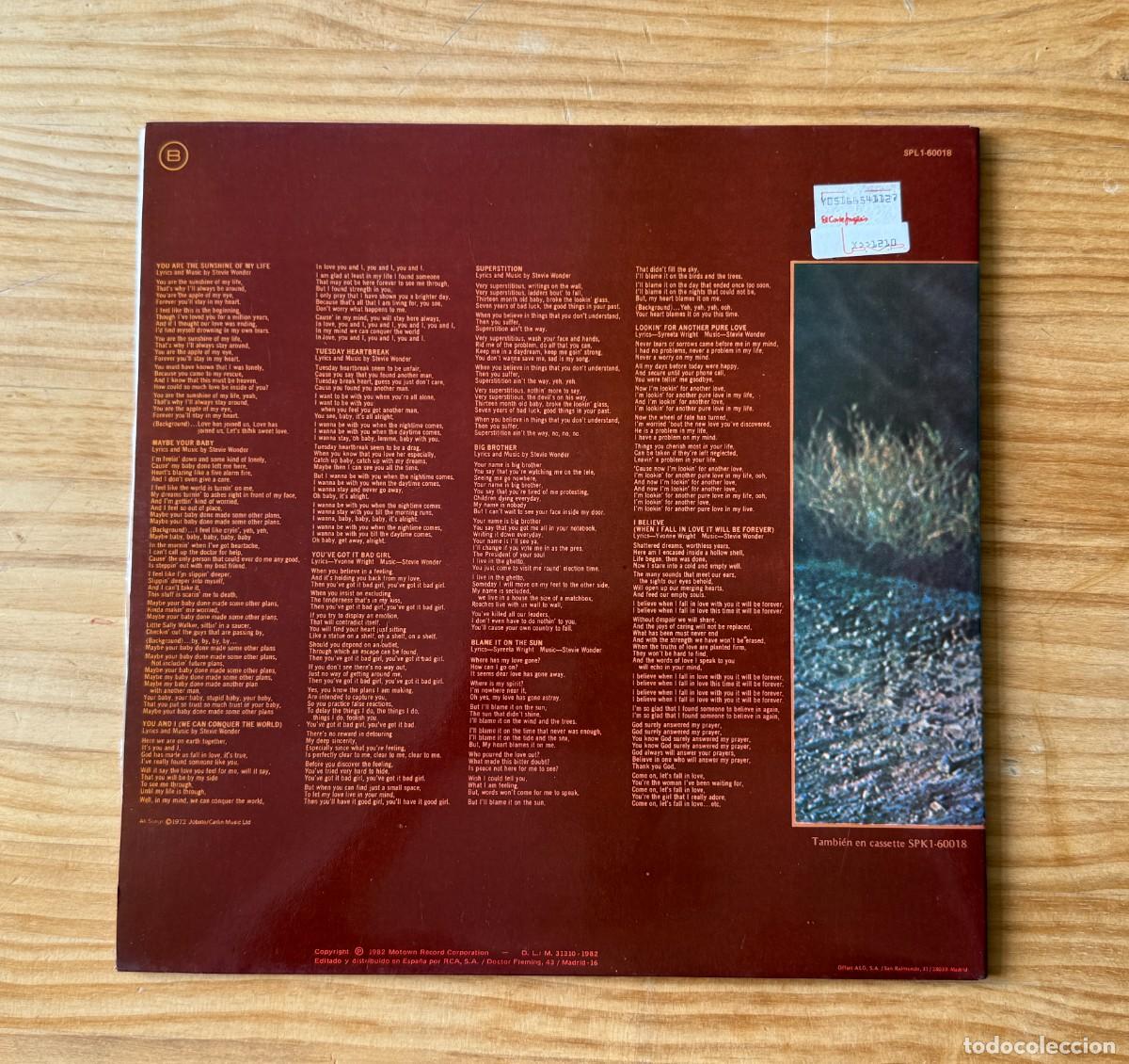 Discos de vinilo: Stevie Wonder - Talking book. Spain 1982 - Foto 3
