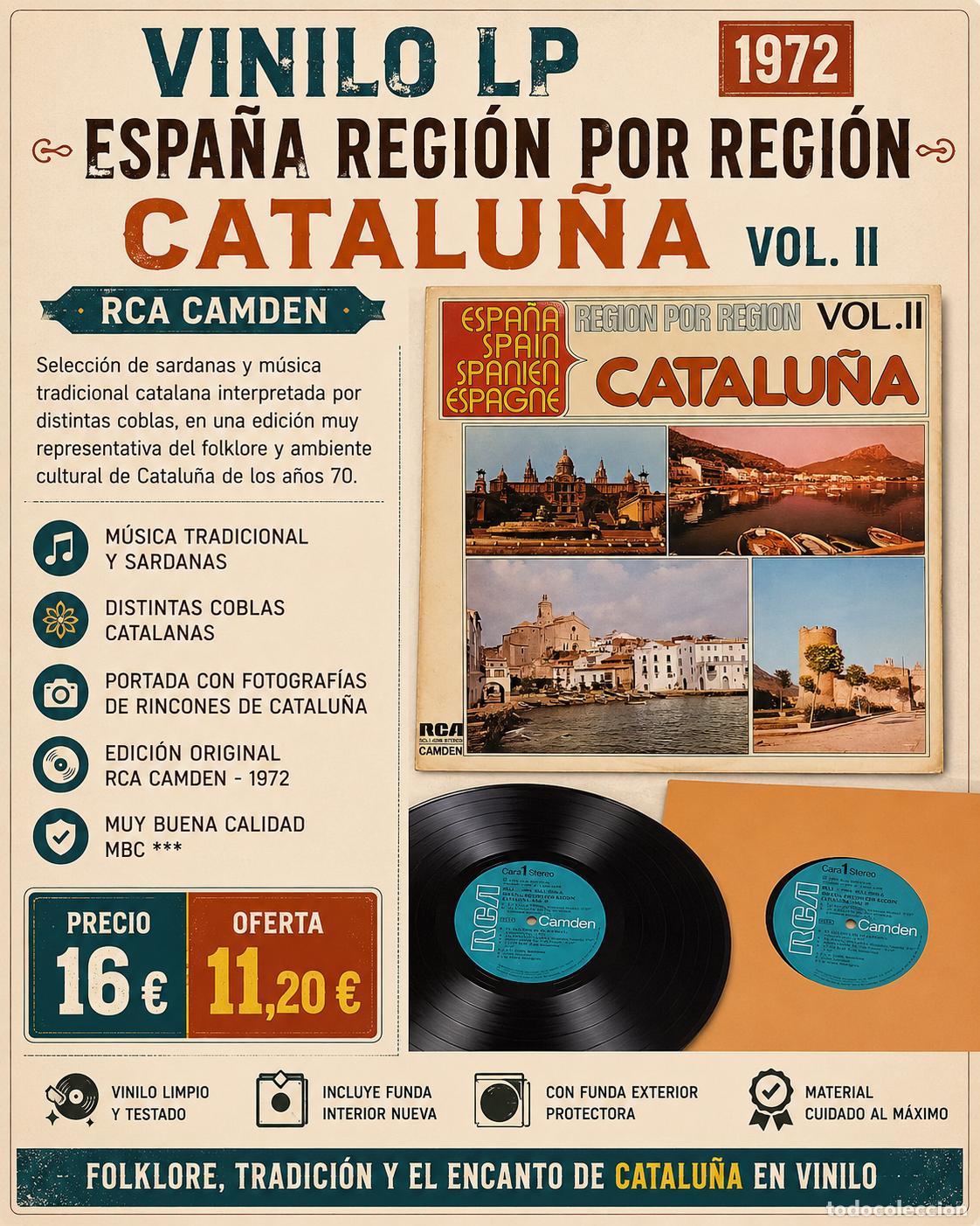 Discos de vinilo: ESPA&Ntilde;A REGI&Oacute;N POR REGI&Oacute;N | CATALU&Ntilde;A VOL. II | LP-RCA CAMDEN-1972 | MBC ***