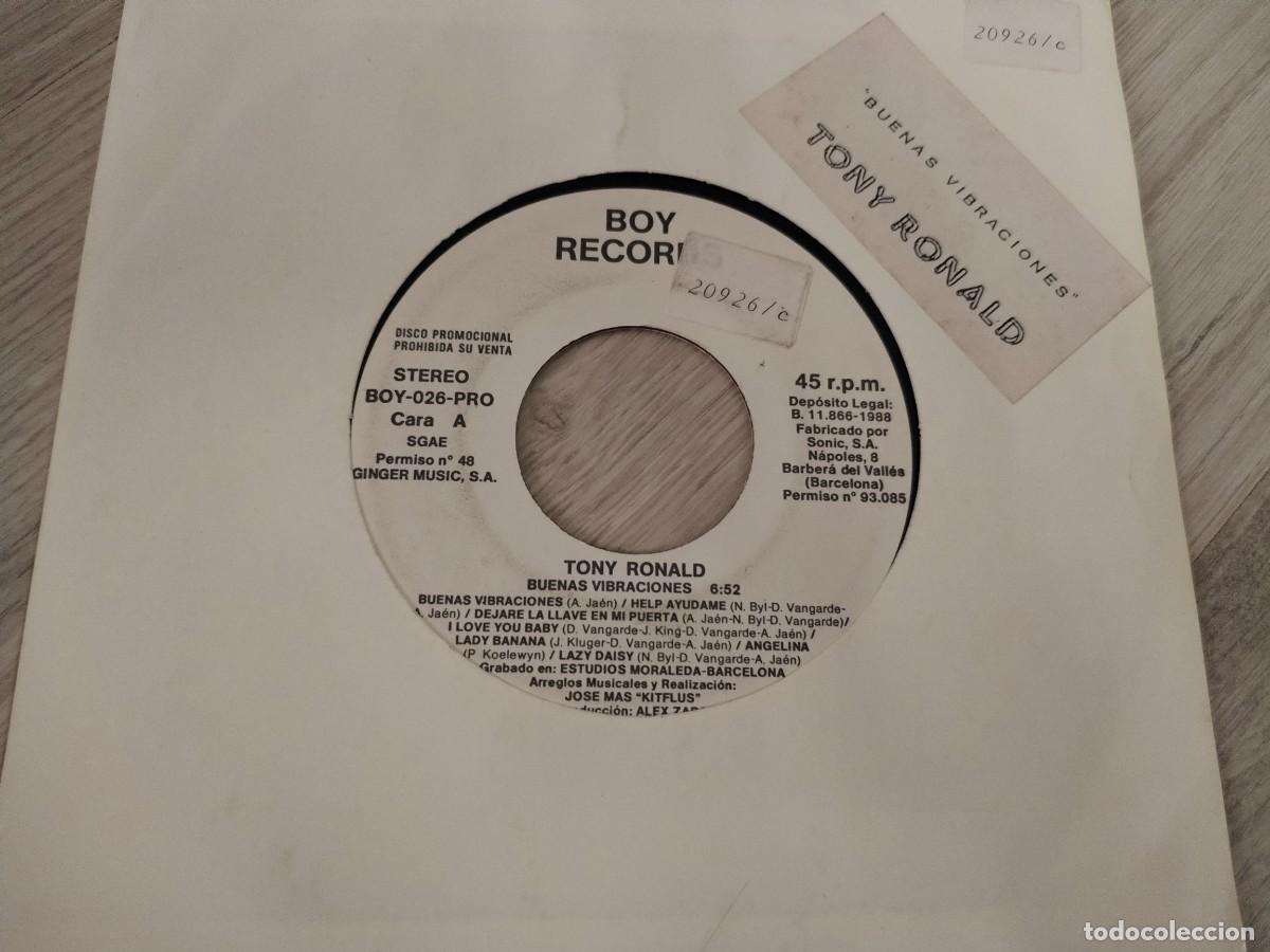 Discos de vinilo: TONY RONALD - - BUENAS VIBRACIONES - MEGA-MEDLEY CON TODOS SUS EXITOS ENTRELAZADOS ..SINGLE 1988