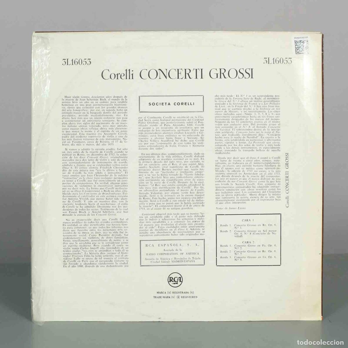 Discos de vinilo: LP. Concerti Grossi - Arcangelo Corelli - Societ&agrave; Corelli - Foto 2