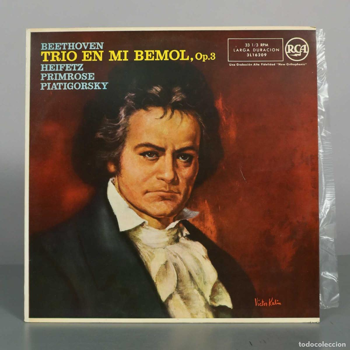 Discos de vinilo: LP. Trio en Mi Bemol, Op. 3 - Ludwig van Beethoven - Heifetz, Primrose, Piatigorsky - RCA Victor